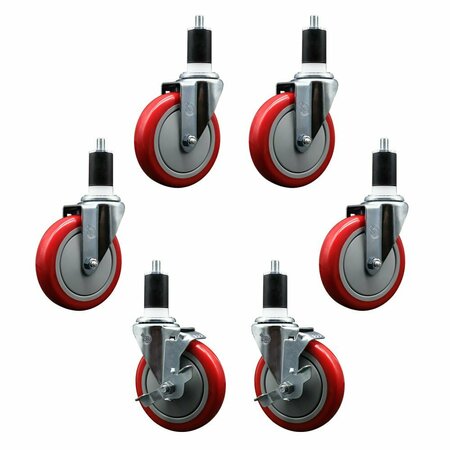 SERVICE CASTER Regency 600CASTER6 5'' Replacement Caster Set with Brakes, 6PK REG-EX20S514-PPUB-RED-4-TLB-2-112